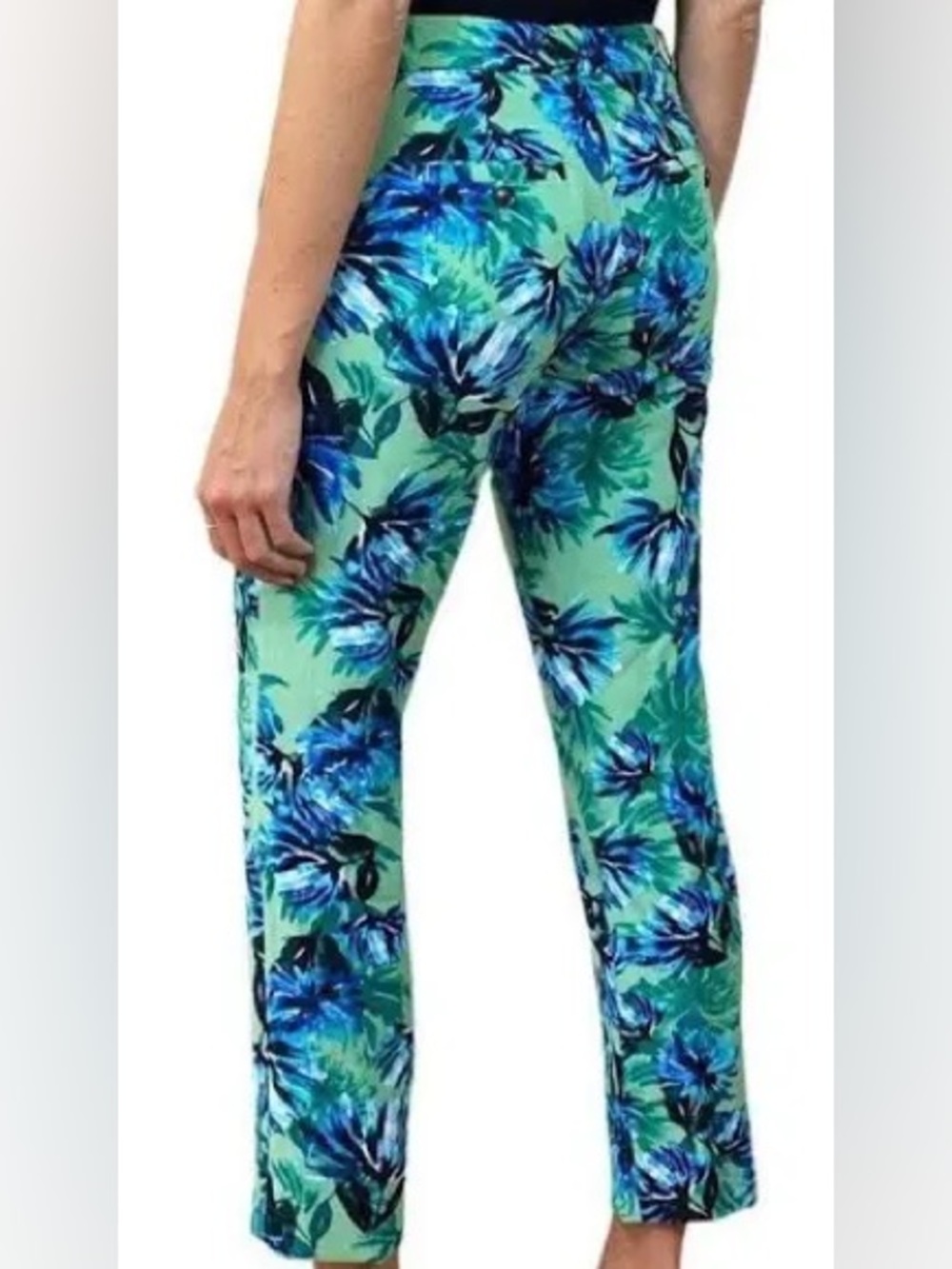Banana Republic Green Avery Cropped Pants with Blue Floral Print size 12 - Picture 2 of 9